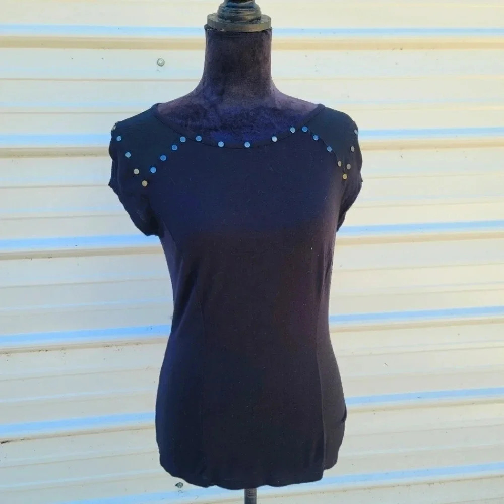 Rock & Republic Black Short Sleeve Studded Tee